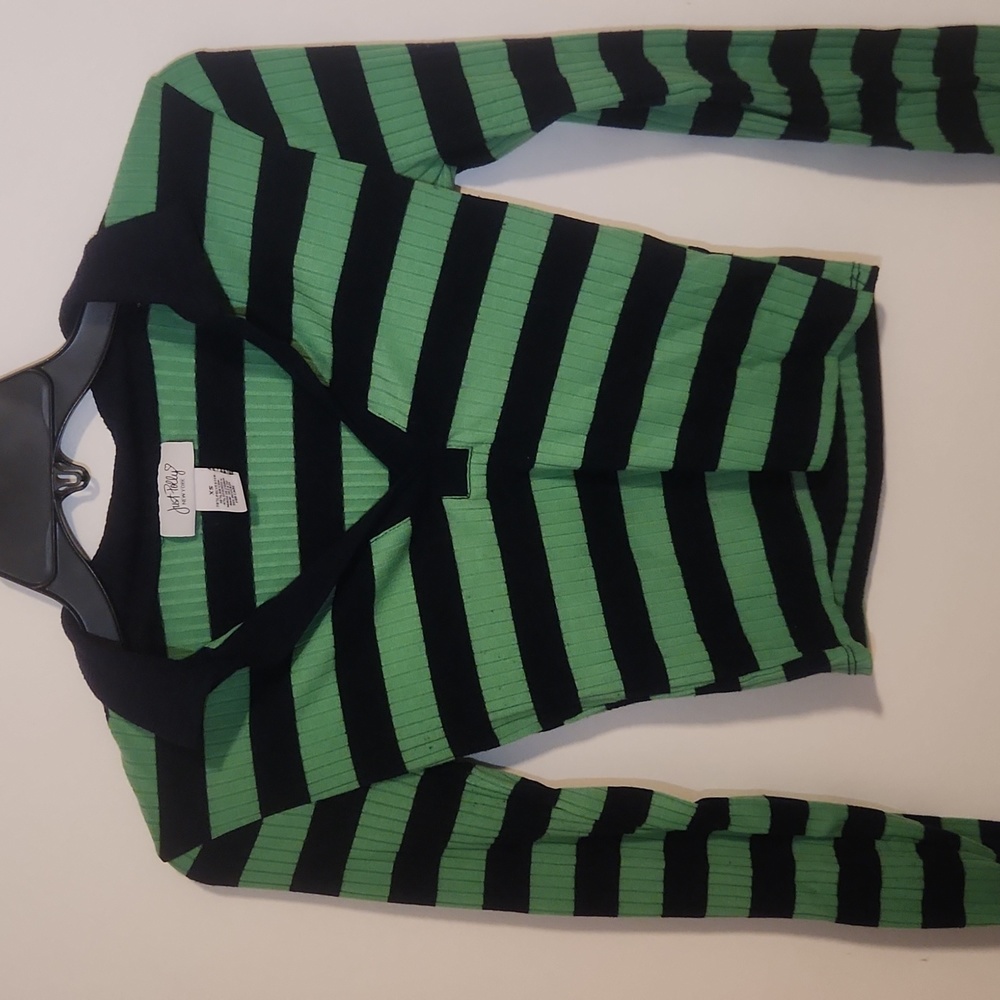 Just Polly, Green Striped Cropped Long Sleeve Shirt